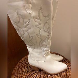 White Knee high cowboy boots